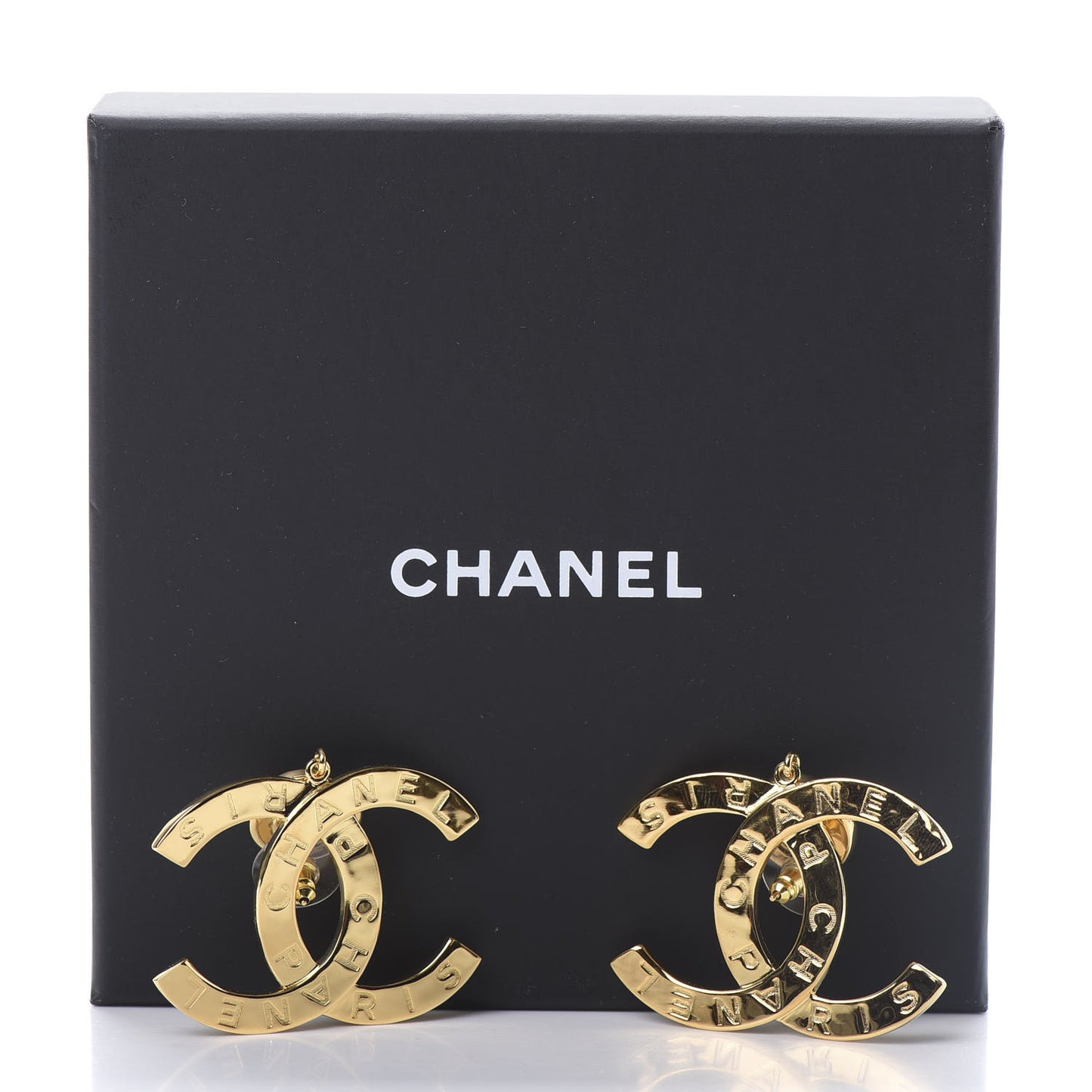 Metal Large Paris Button Earrings Gold