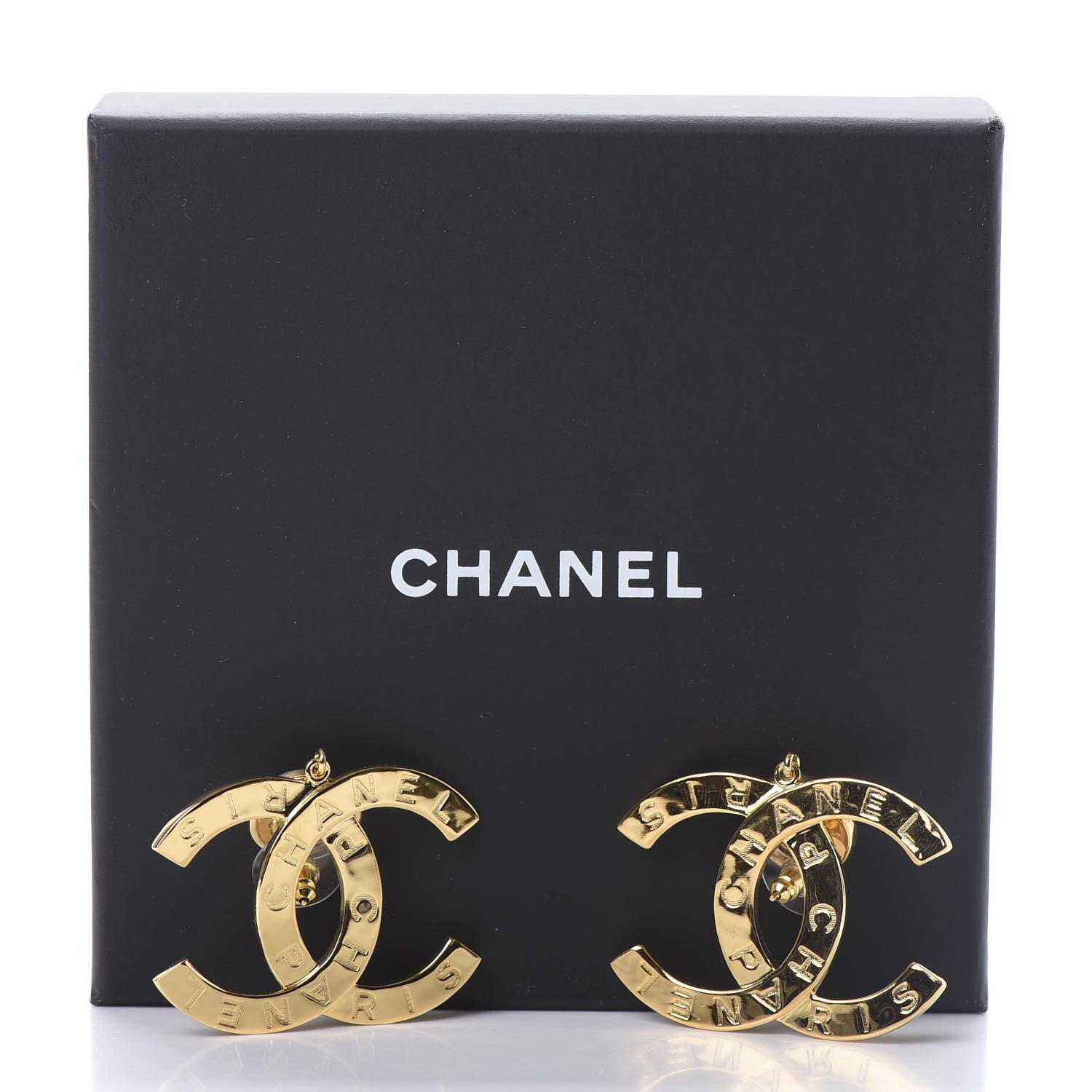 Chanel Metal Large Paris Button Earrings Gold 5 of 5