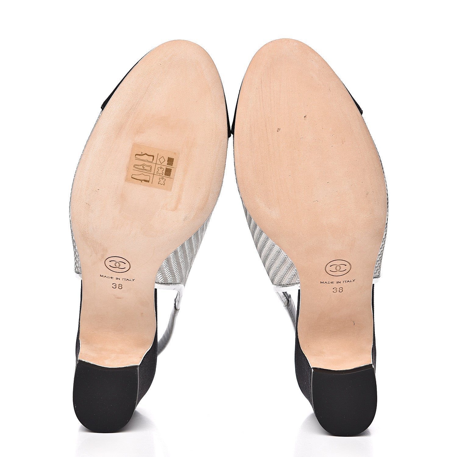 Chanel Woven Plastic Grosgrain Cap Toe CC Slingback Pumps 38 Black Silver 5 of 10