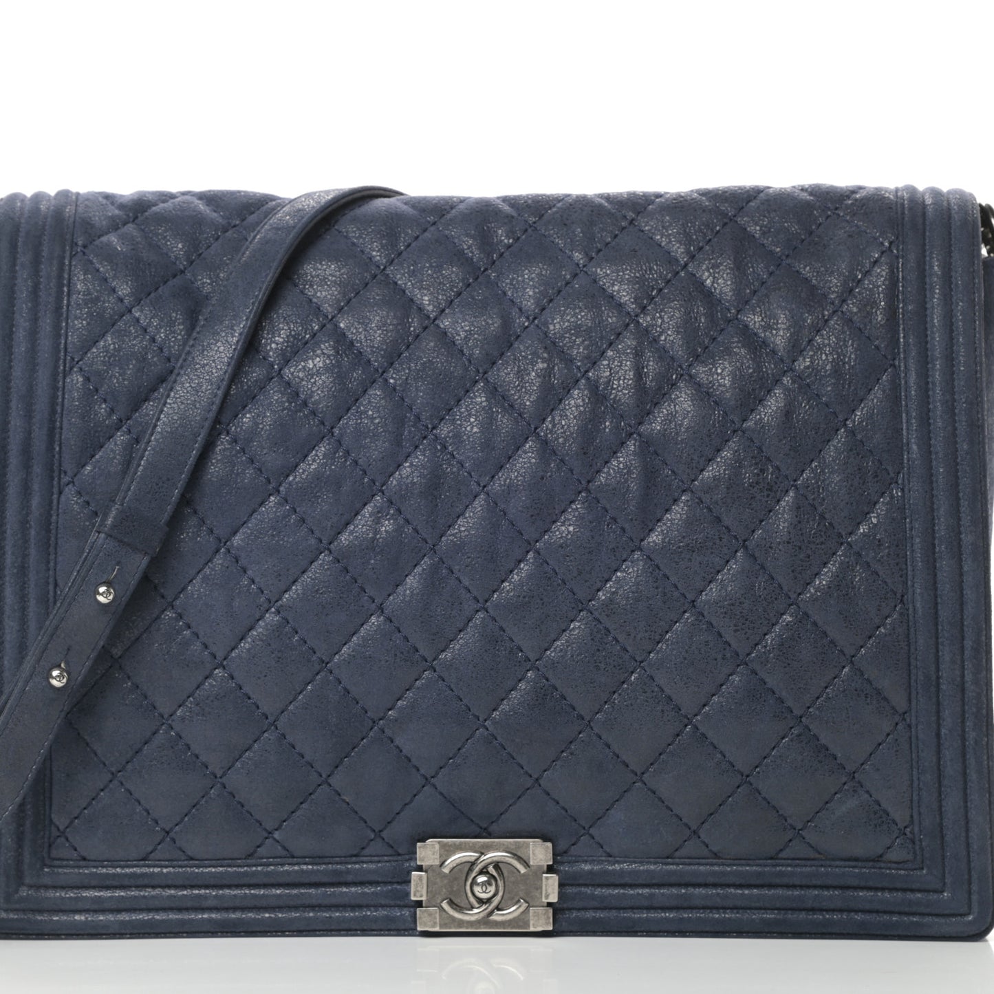 Goatskin Quilted Large Gentle Boy Flap Navy