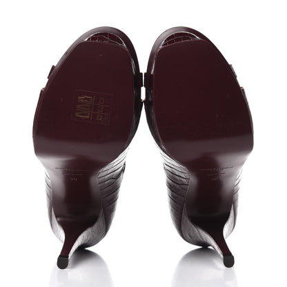 Saint Laurent Calfskin Crocodile Embossed Tribute 16 Lace Up Platform Sandals 38 Rouge Legion 6 of 11
