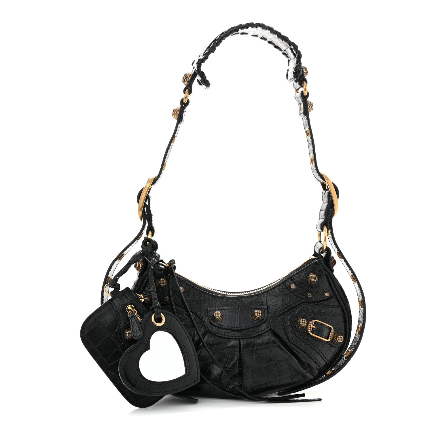 Balenciaga Extra Supple Calfskin Crocodile Embossed Le Cagole Shoulder Bag XS Black 3 of 11