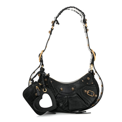 Balenciaga Extra Supple Calfskin Crocodile Embossed Le Cagole Shoulder Bag XS Black 3 of 11