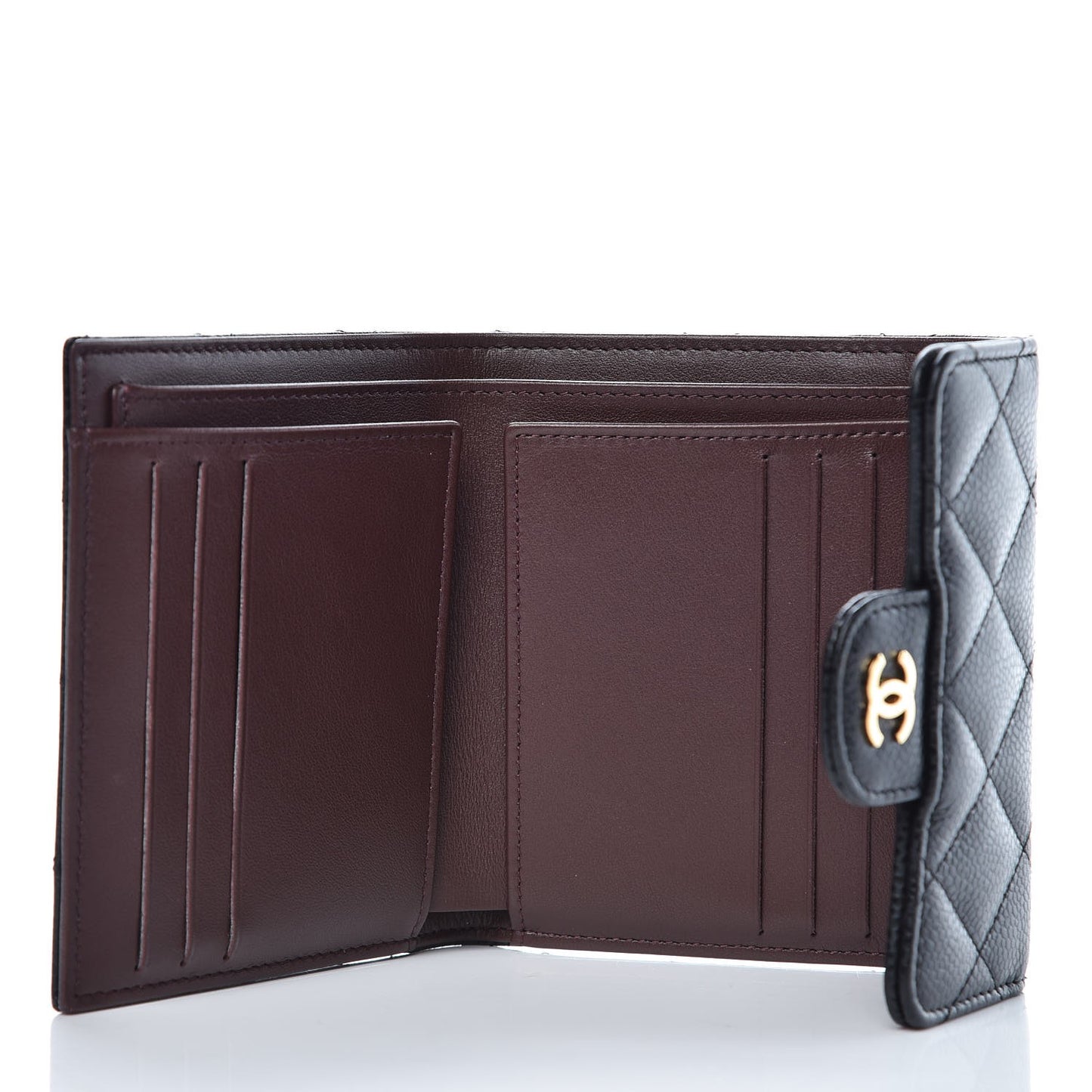 Caviar Quilted Compact Flap Wallet Black