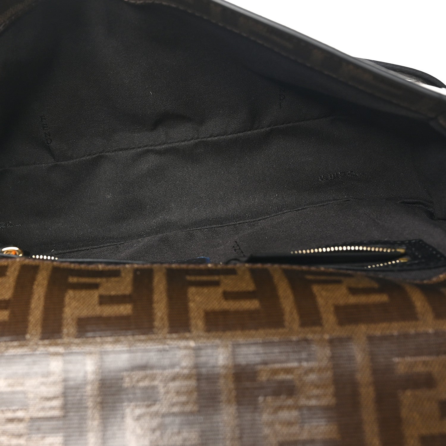 Fendi Glazed Fabric Vitello Century FF 1974 Large Baguette Cage Mogano Panna Black 5 of 10