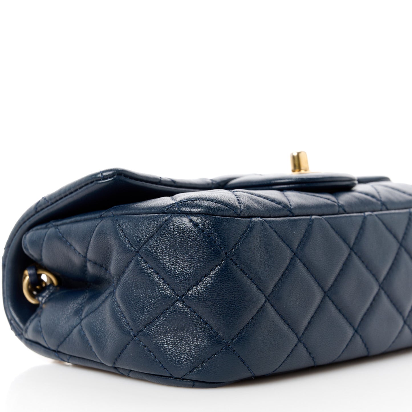 Lambskin Quilted Mini Pearl Crush Rectangular Flap Navy Blue