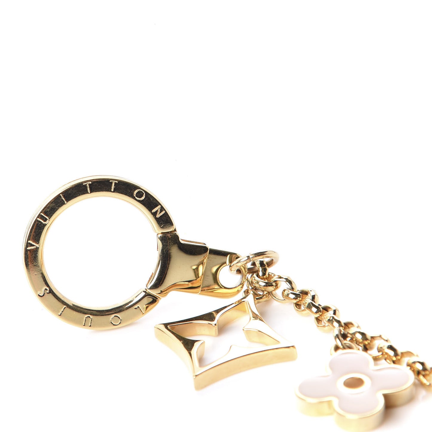 Brass Enamel Fleur De Monogram Bag Charm Chain Gold