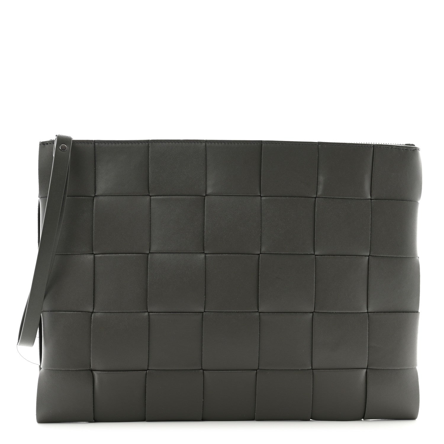 Bottega Veneta Urban Calfskin Maxi Intrecciato Large Cassette Wristlet Pouch Lead 1 of 8