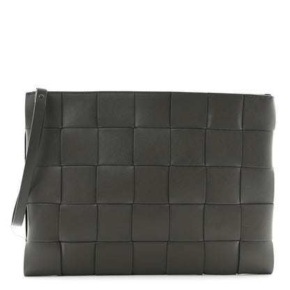 Bottega Veneta Urban Calfskin Maxi Intrecciato Large Cassette Wristlet Pouch Lead 1 of 8