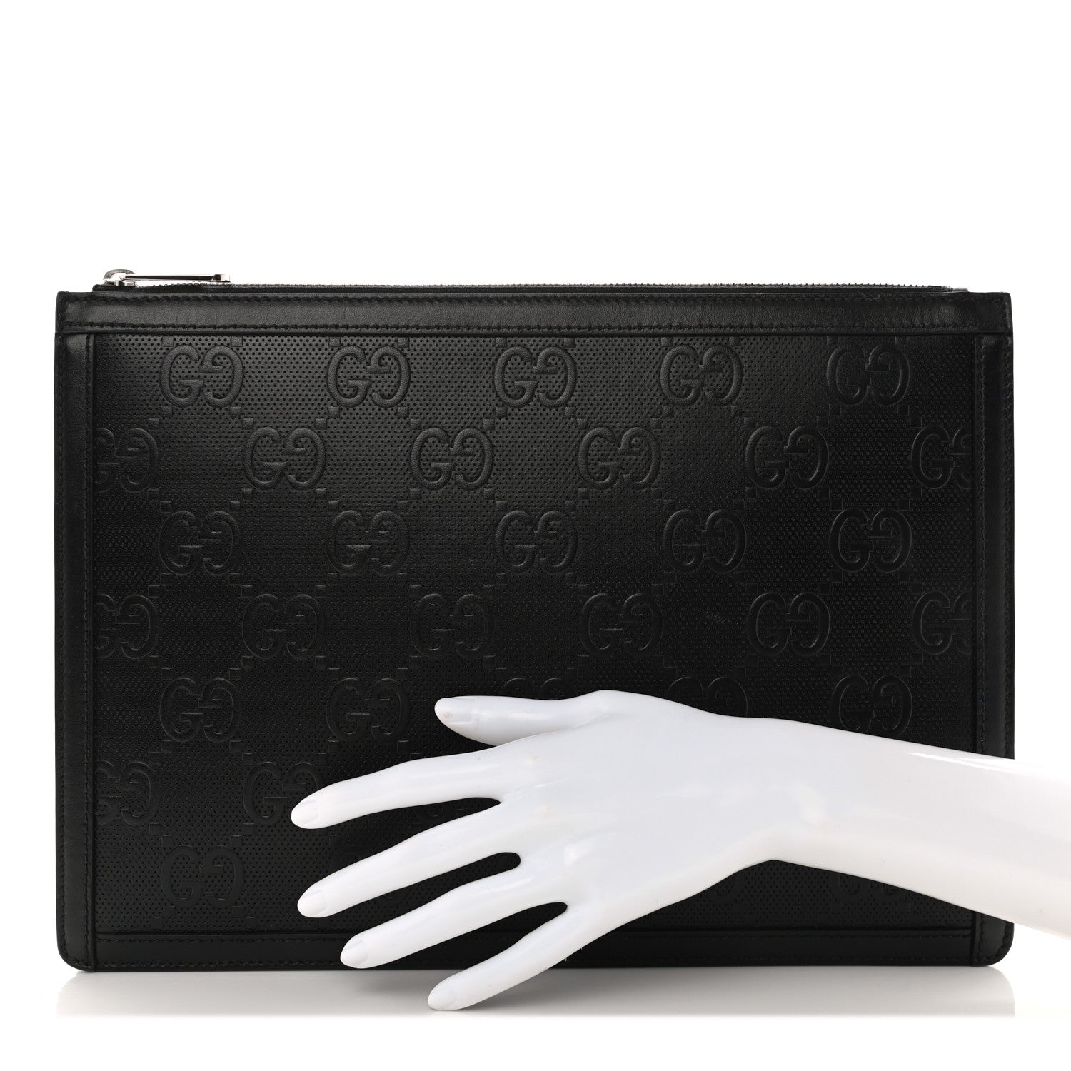 Gucci Calfskin GG Tennis Embossed Zip Pouch Black 2 of 7