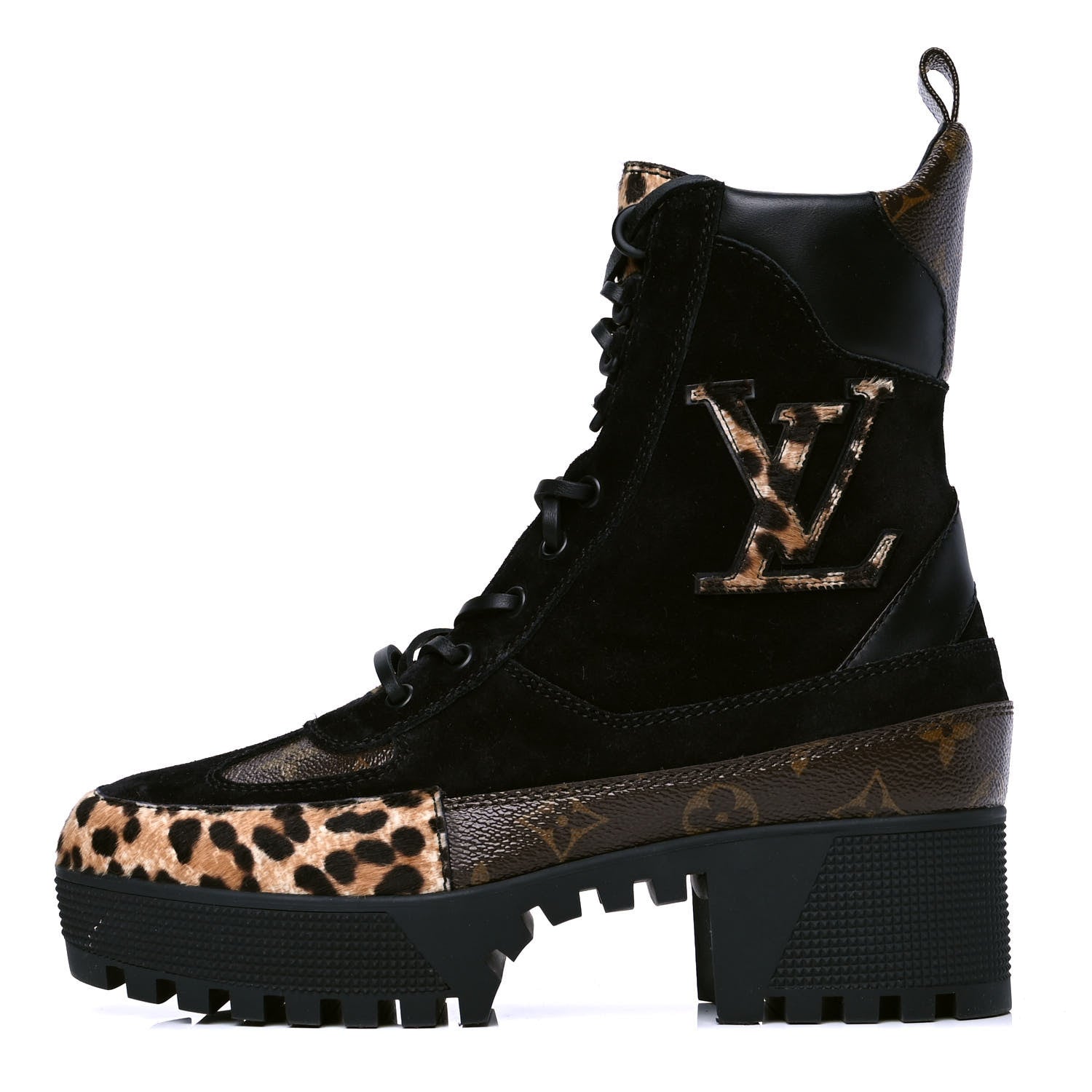 Louis Vuitton Suede Calfskin Monogram Calf Hair Laureate Platform Desert Boots 39 Black 1 of 4