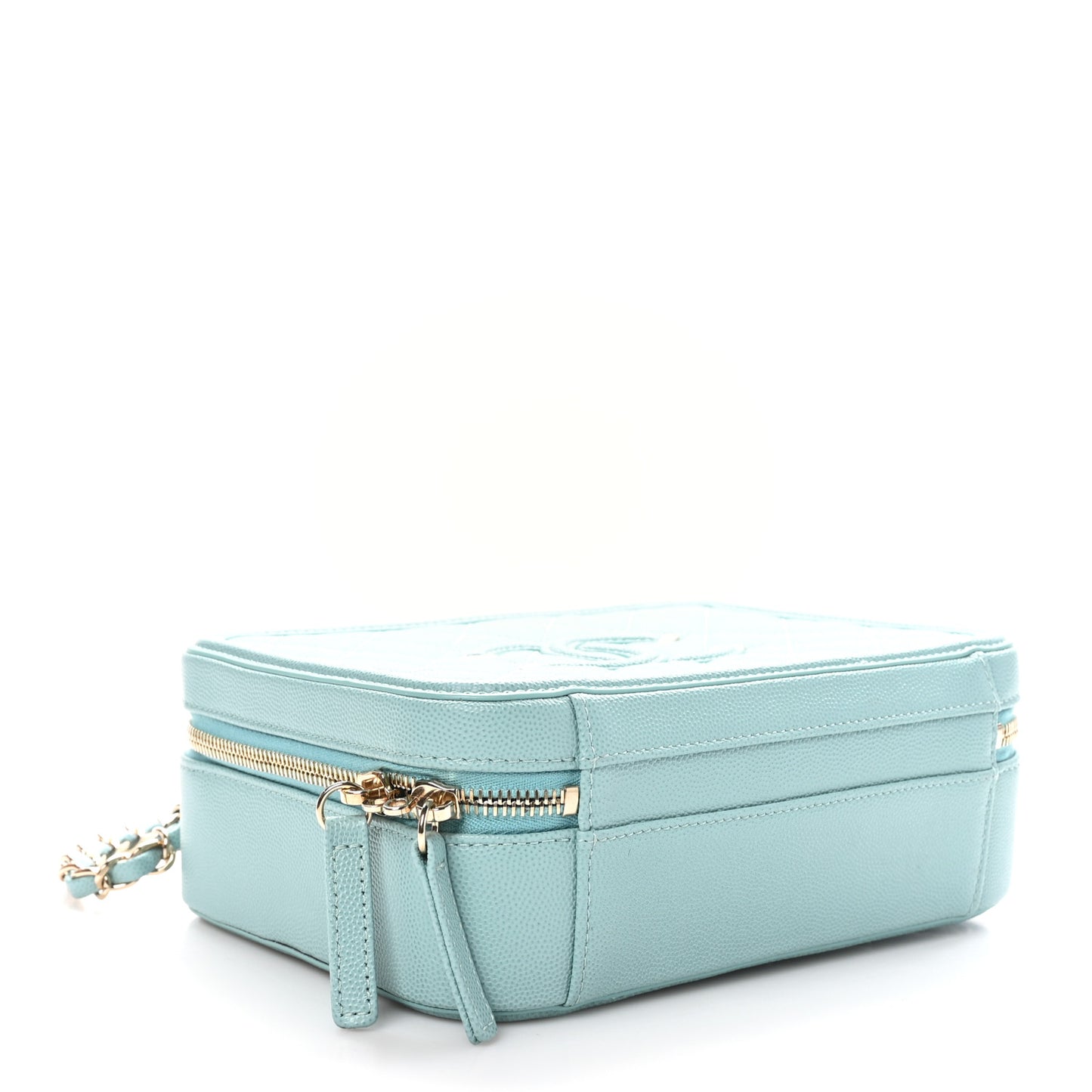 Caviar Quilted Medium CC Filigree Vanity Case Light Blue