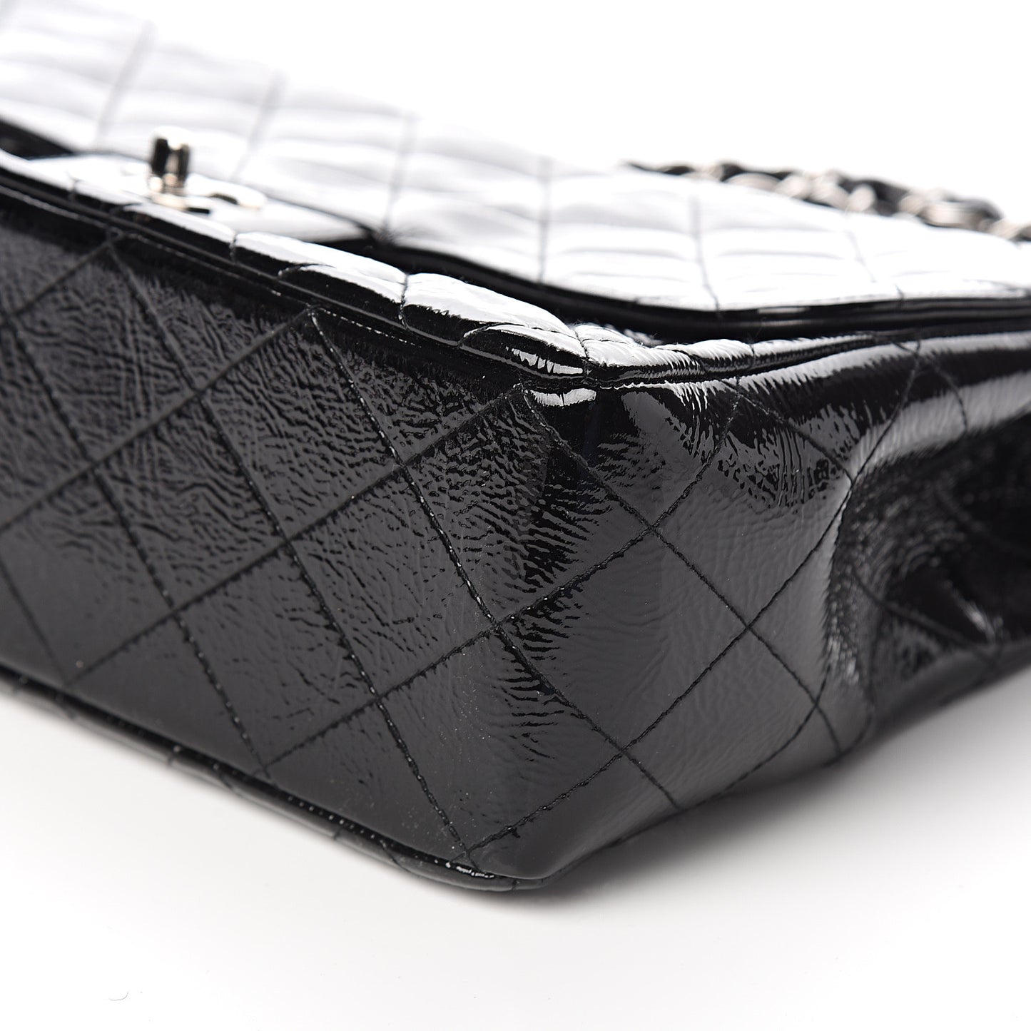 Distressed Patent Quilted Jumbo Single Flap Black