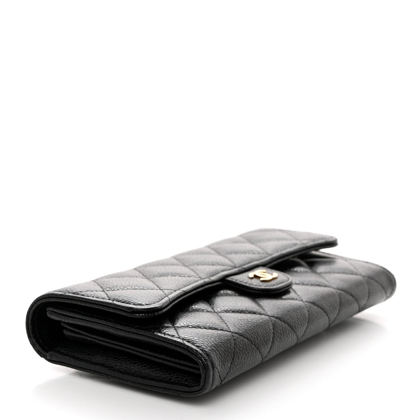 Caviar Quilted Large Gusset Flap Wallet Black