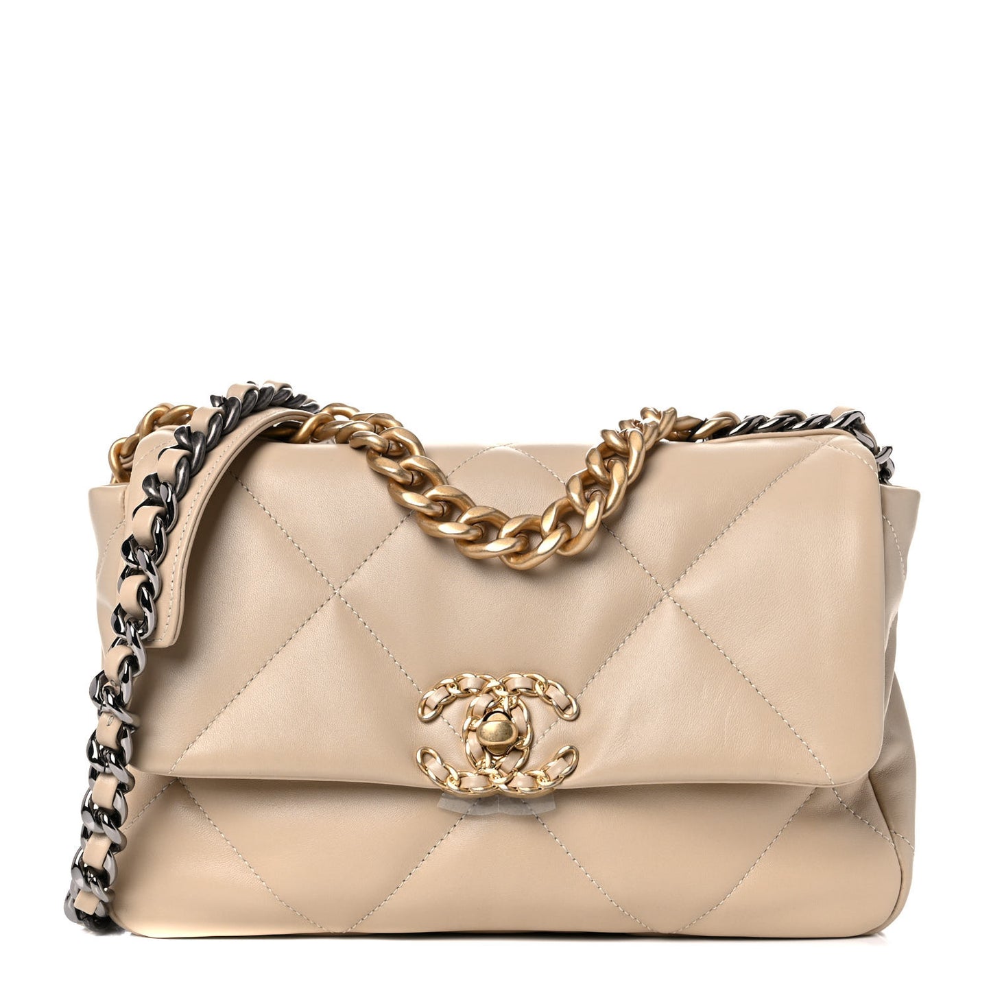 Lambskin Quilted Medium Chanel 19 Flap Light Beige