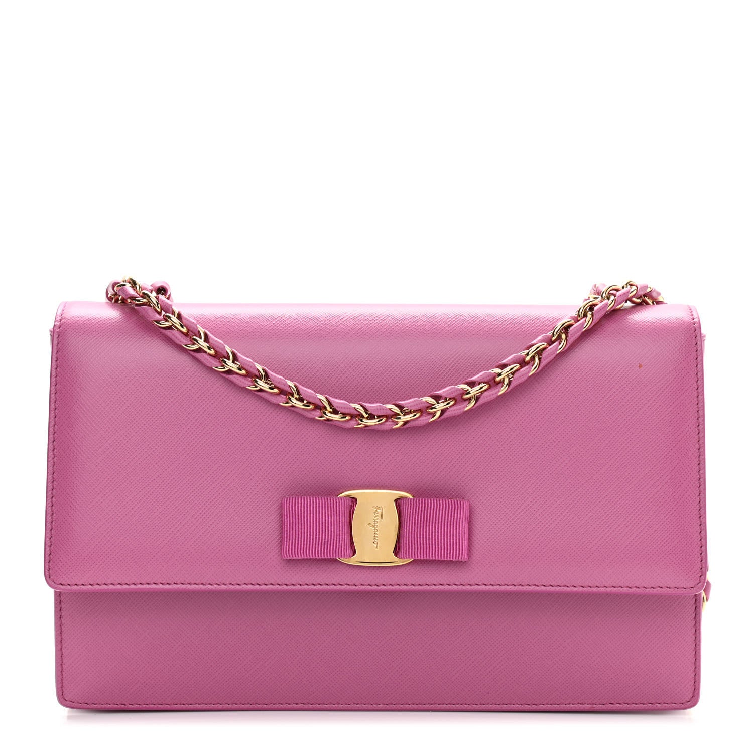 Salvatore Ferragamo Printed Calfskin Vara Bow Chain Flap Crossbody Fuchsia 1 of 10