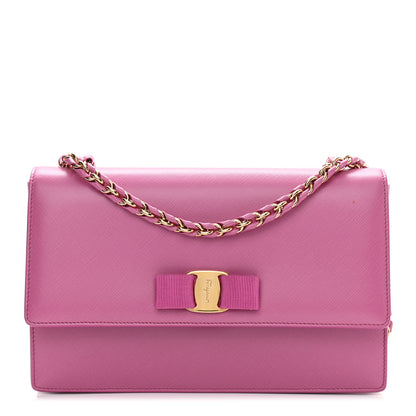 Salvatore Ferragamo Printed Calfskin Vara Bow Chain Flap Crossbody Fuchsia 1 of 10