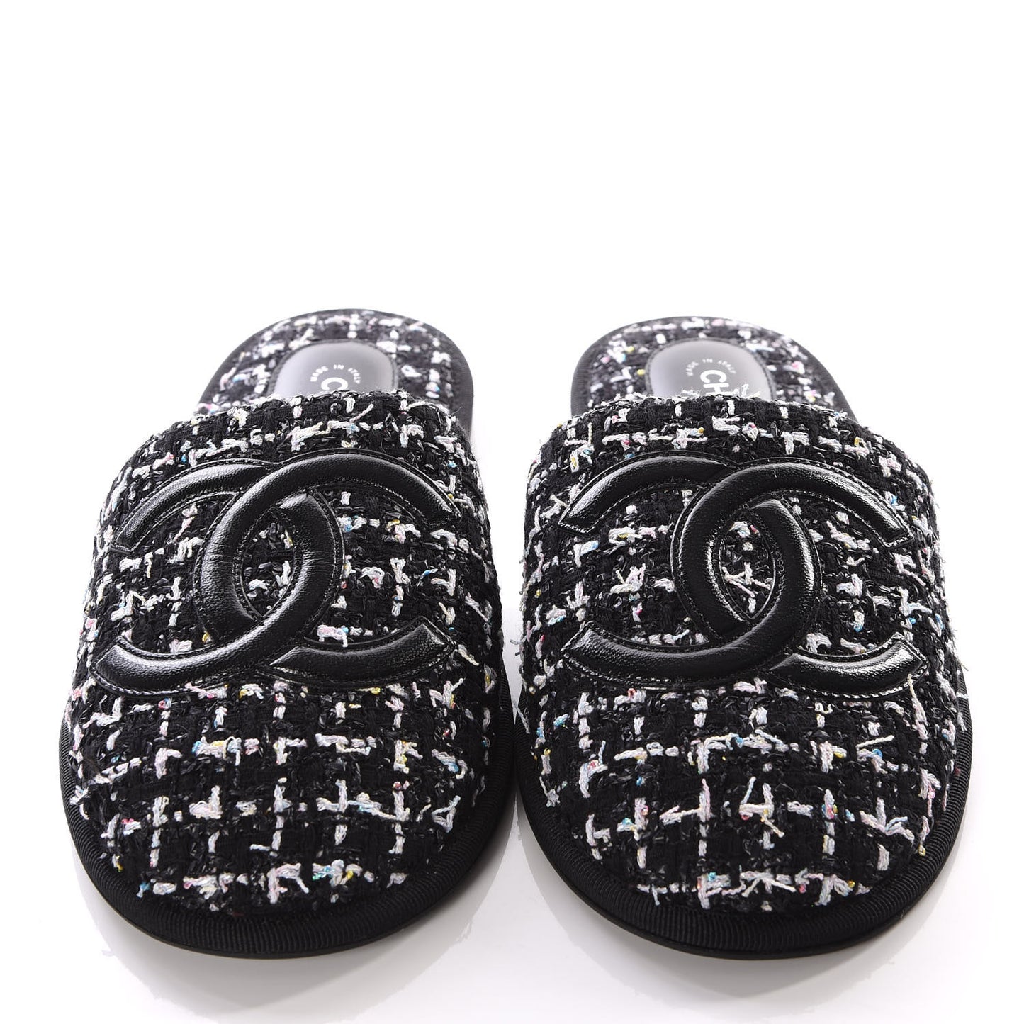 Tweed CC Flat Mules S Black
