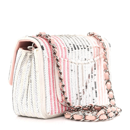 Chanel Sequin Striped Mini Flap Pink White 3 of 11