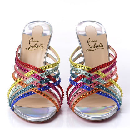 Christian Louboutin Specchio Calfskin Crystal Marthastrass 100 Slide Sandals 39 Silver Multicolor 2 of 10