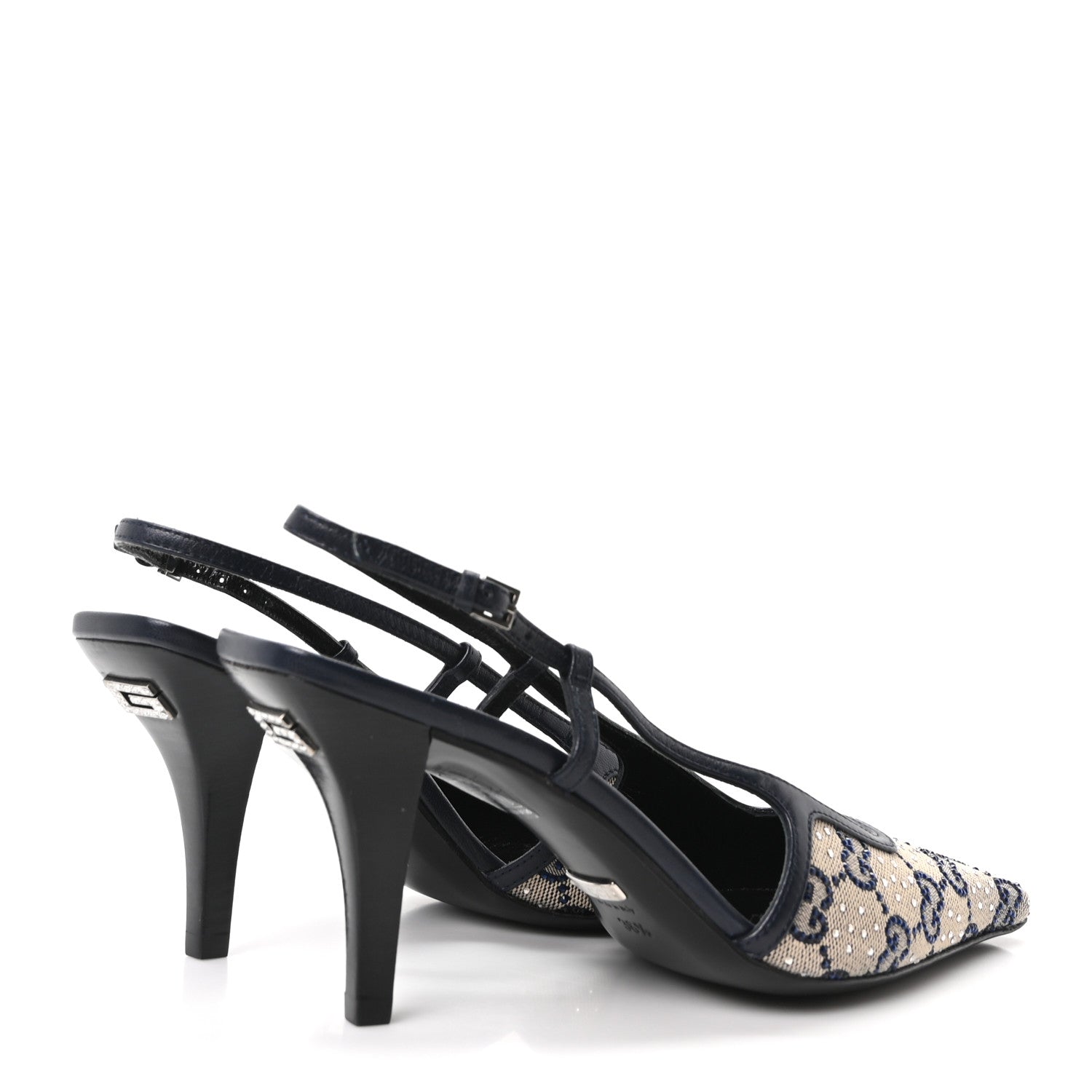 Gucci GG Monogram Malaga Kid Crystal Square G 75mm Slingback Pumps 36.5 Beige Blue 5 of 9