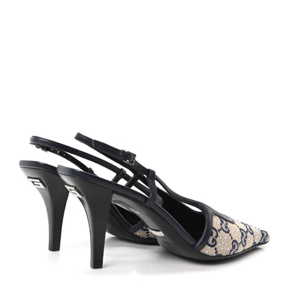 Gucci GG Monogram Malaga Kid Crystal Square G 75mm Slingback Pumps 36.5 Beige Blue 5 of 9