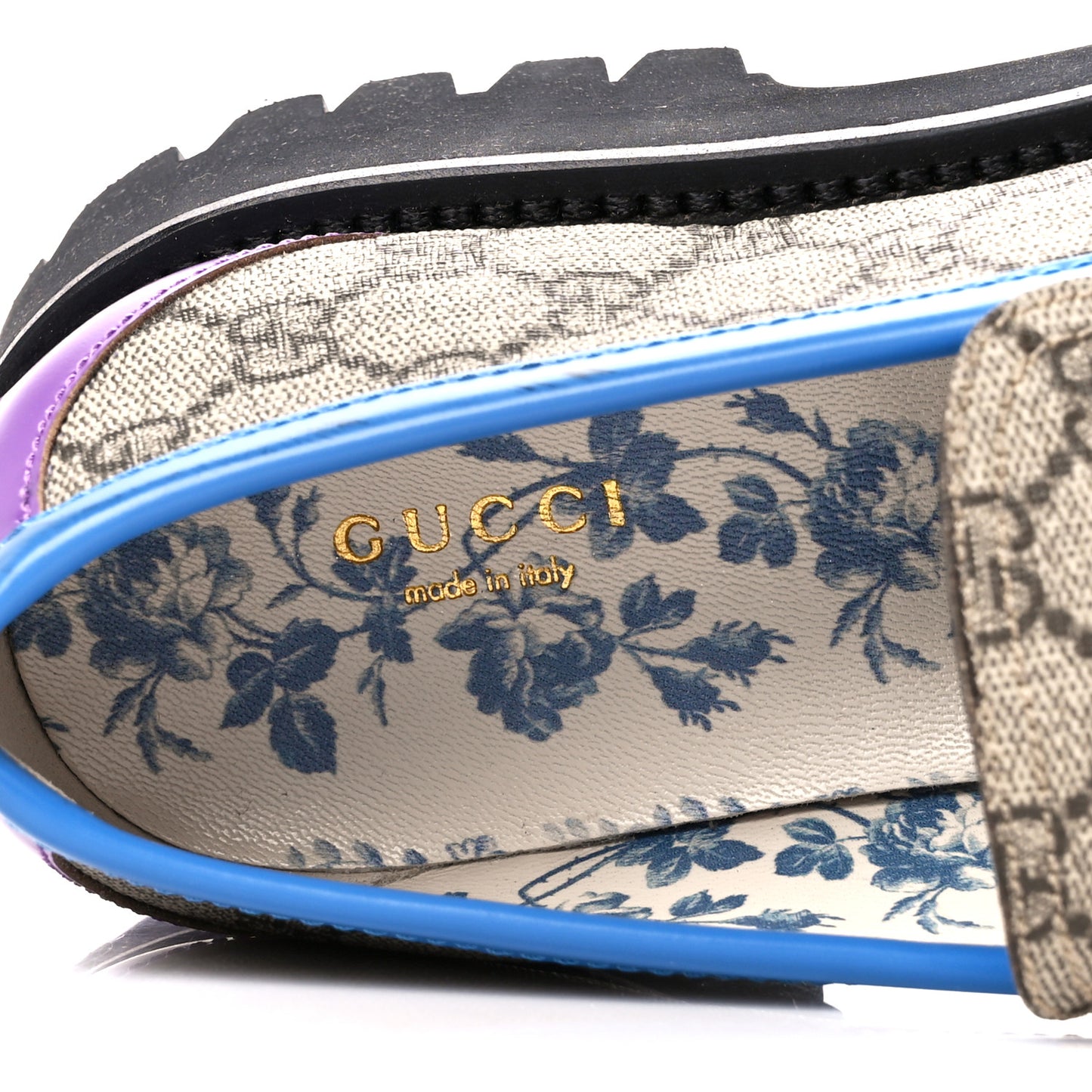 GG Supreme Monogram Cordovan Lux Womens Harald Horsebit 25mm Platform Loafers 41 Beige Sugar Pink Crop Shine Purple Marine