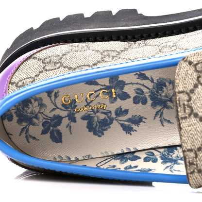 Gucci GG Supreme Monogram Cordovan Lux Womens Harald Horsebit 25mm Platform Loafers 41 Beige Sugar Pink Crop Shine Purple Marine 7 of 9