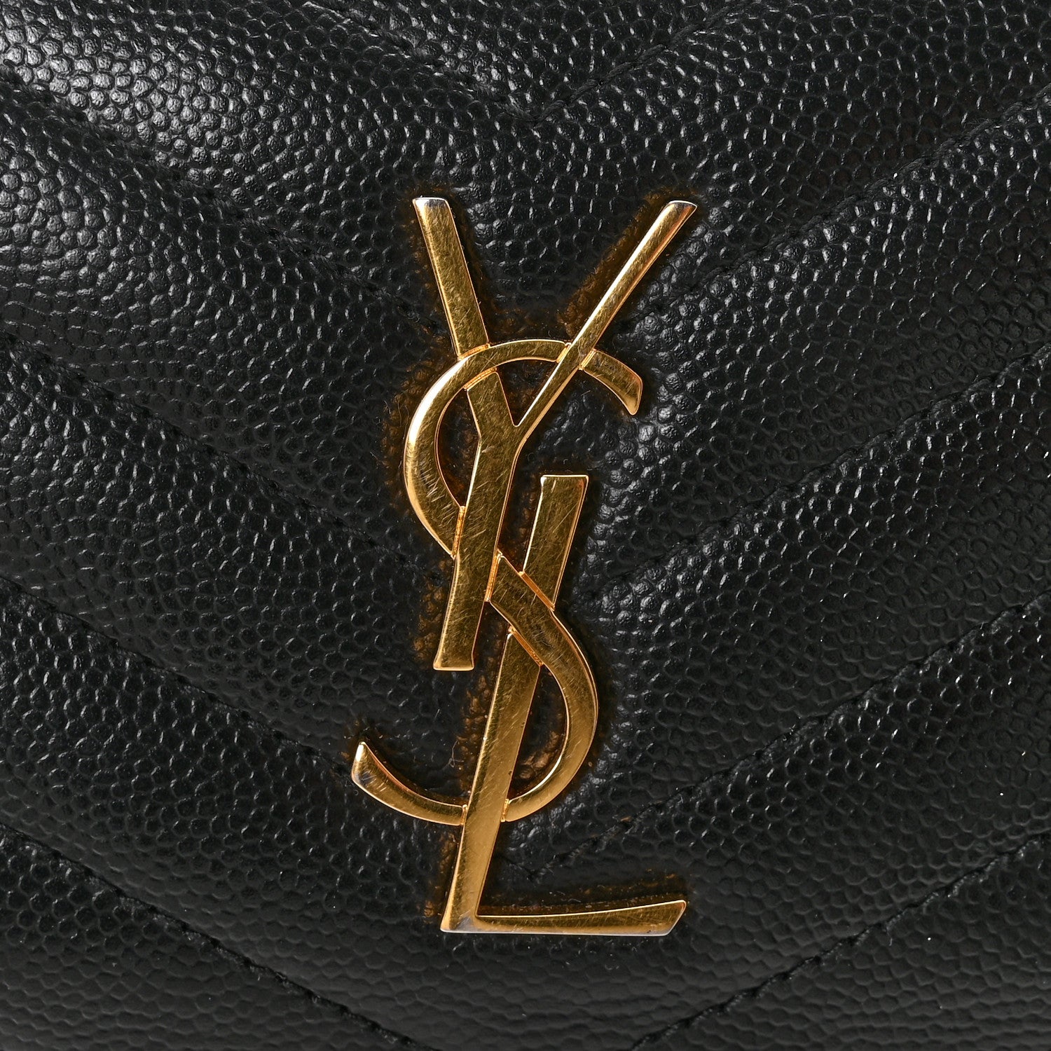 Saint Laurent Grain De Poudre Matelasse Chevron Monogram Compact Zip Around Wallet Black 8 of 9