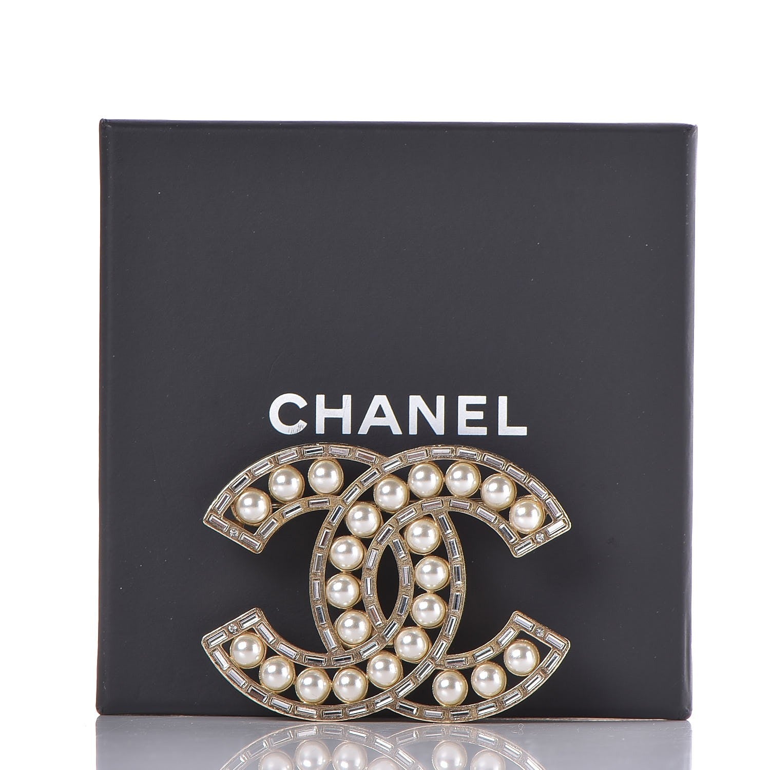 Chanel Pearl Baguette Crystal CC Brooch Gold 5 of 5