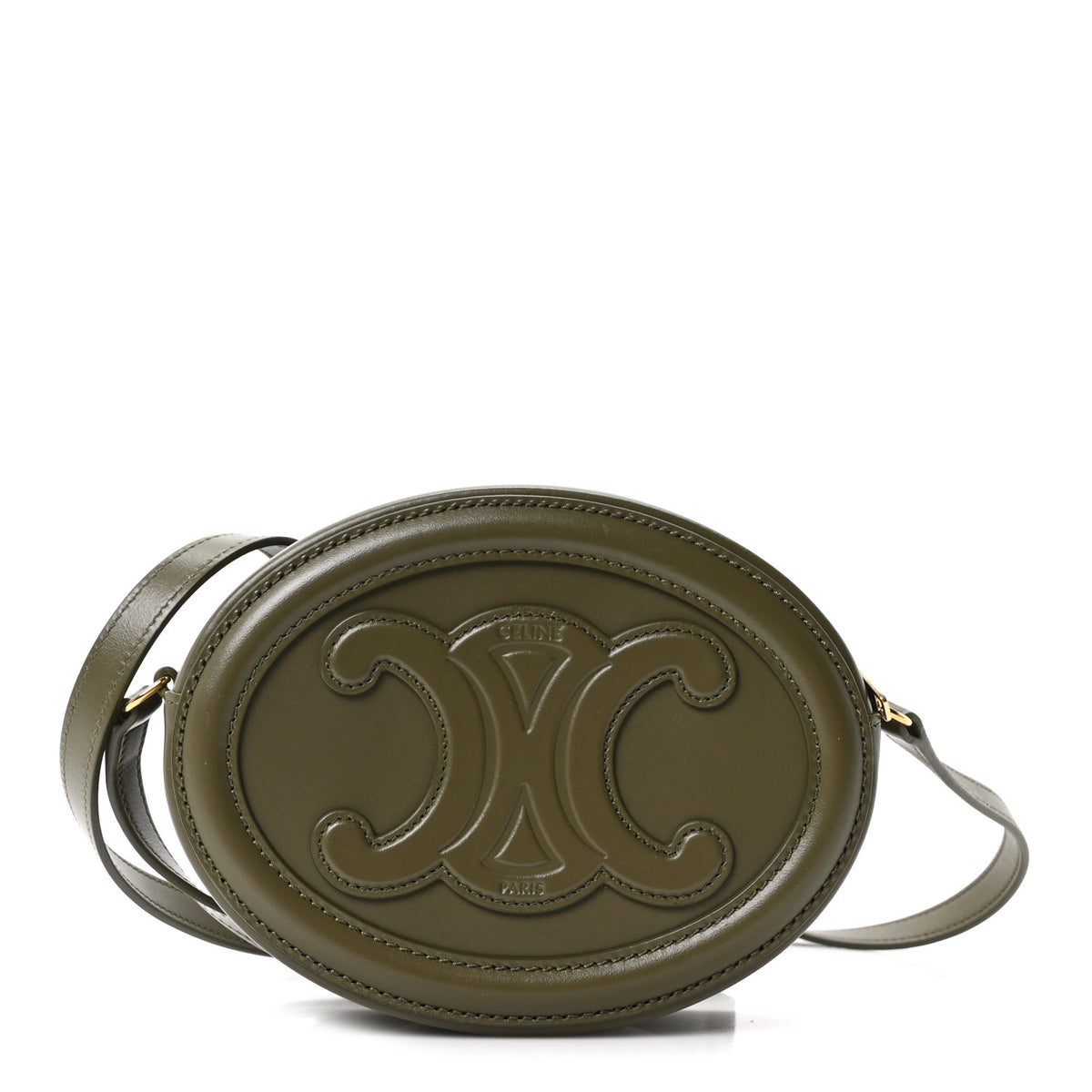 Smooth Calfskin Cuir Small Triomphe Oval Crossbody Purse Dark Khaki