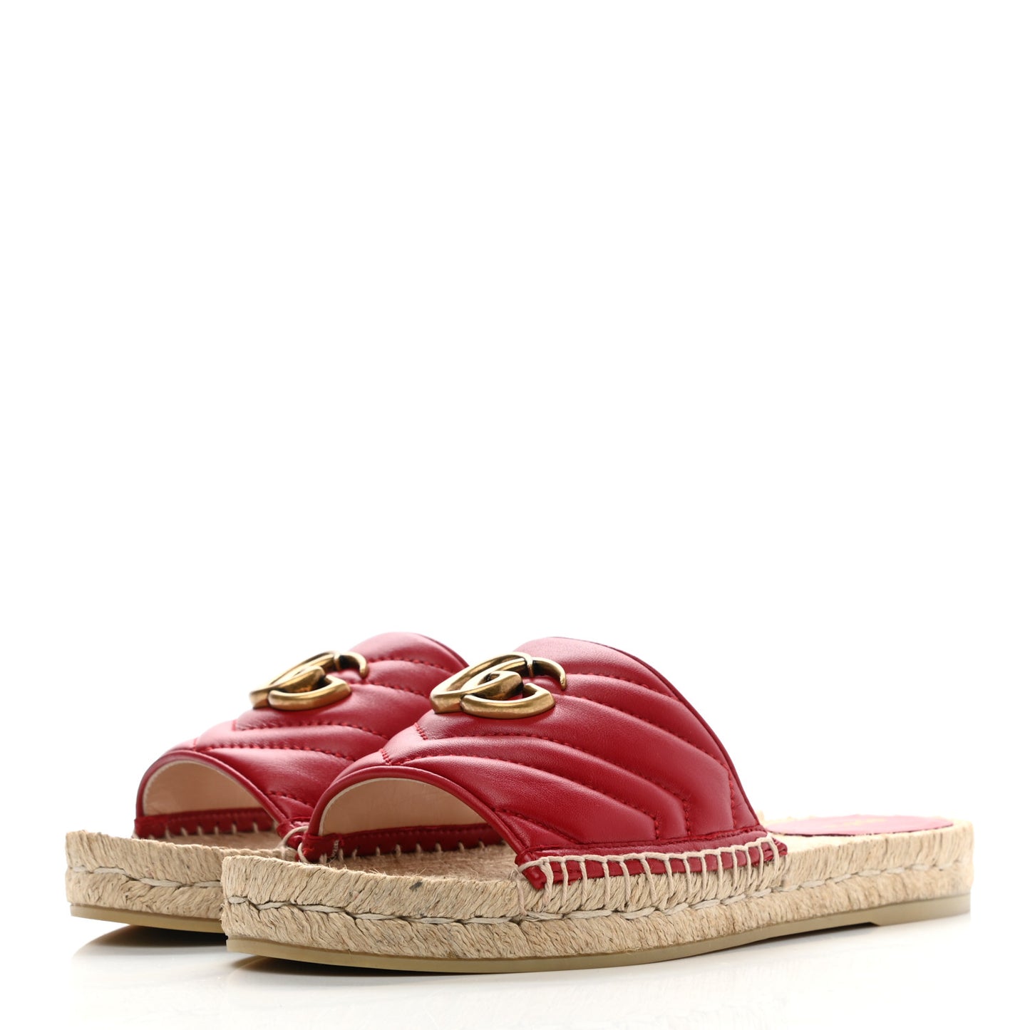 Nappa Matelasse GG Marmont Espadrille Slide Sandals 39 Hibiscus Red