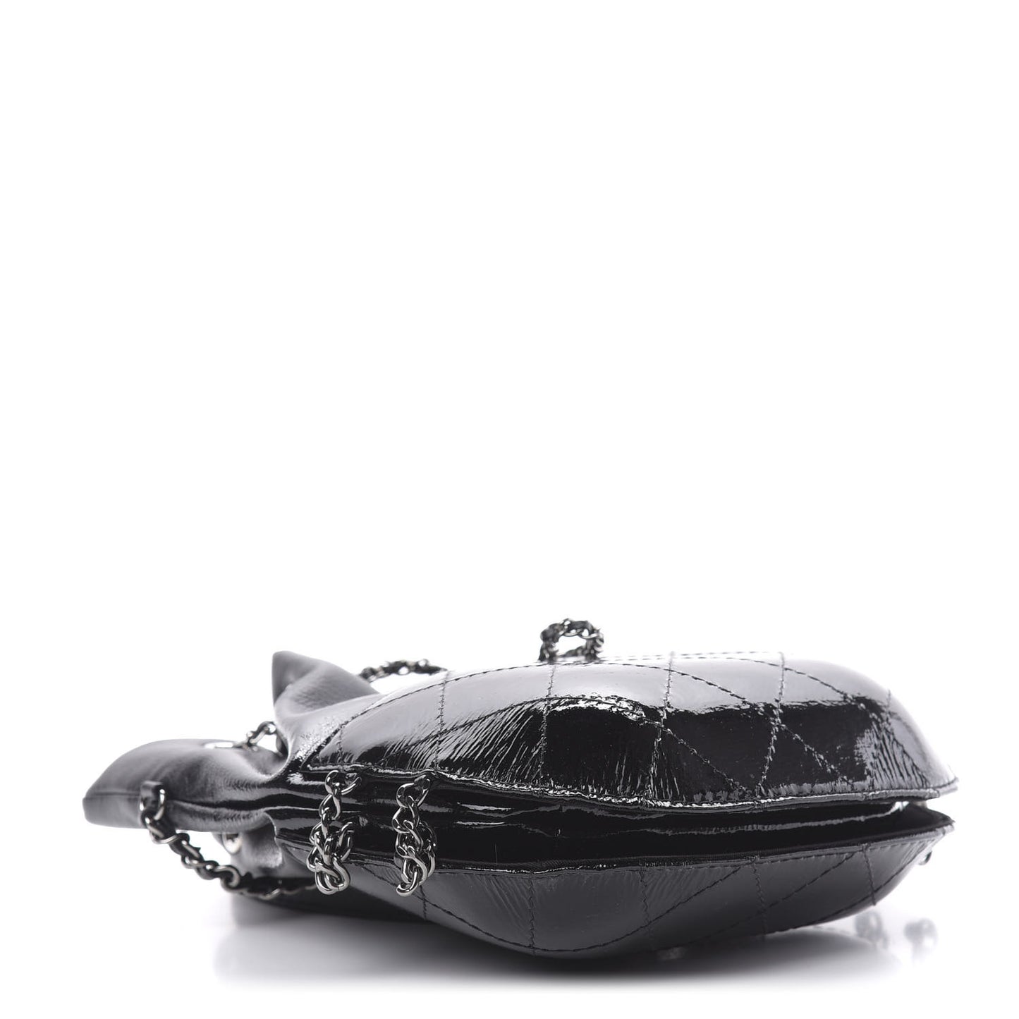 Patent Goatskin Quilted Small Gabrielle Bucket Black