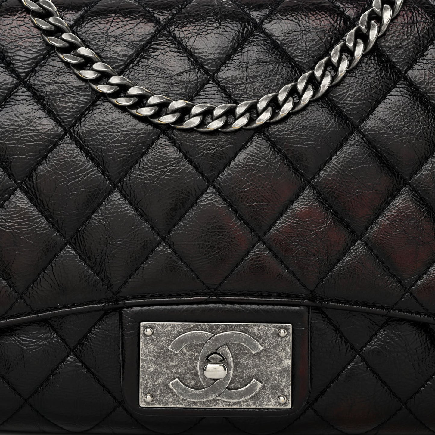 Shiny Goatskin Quilted Flap Black