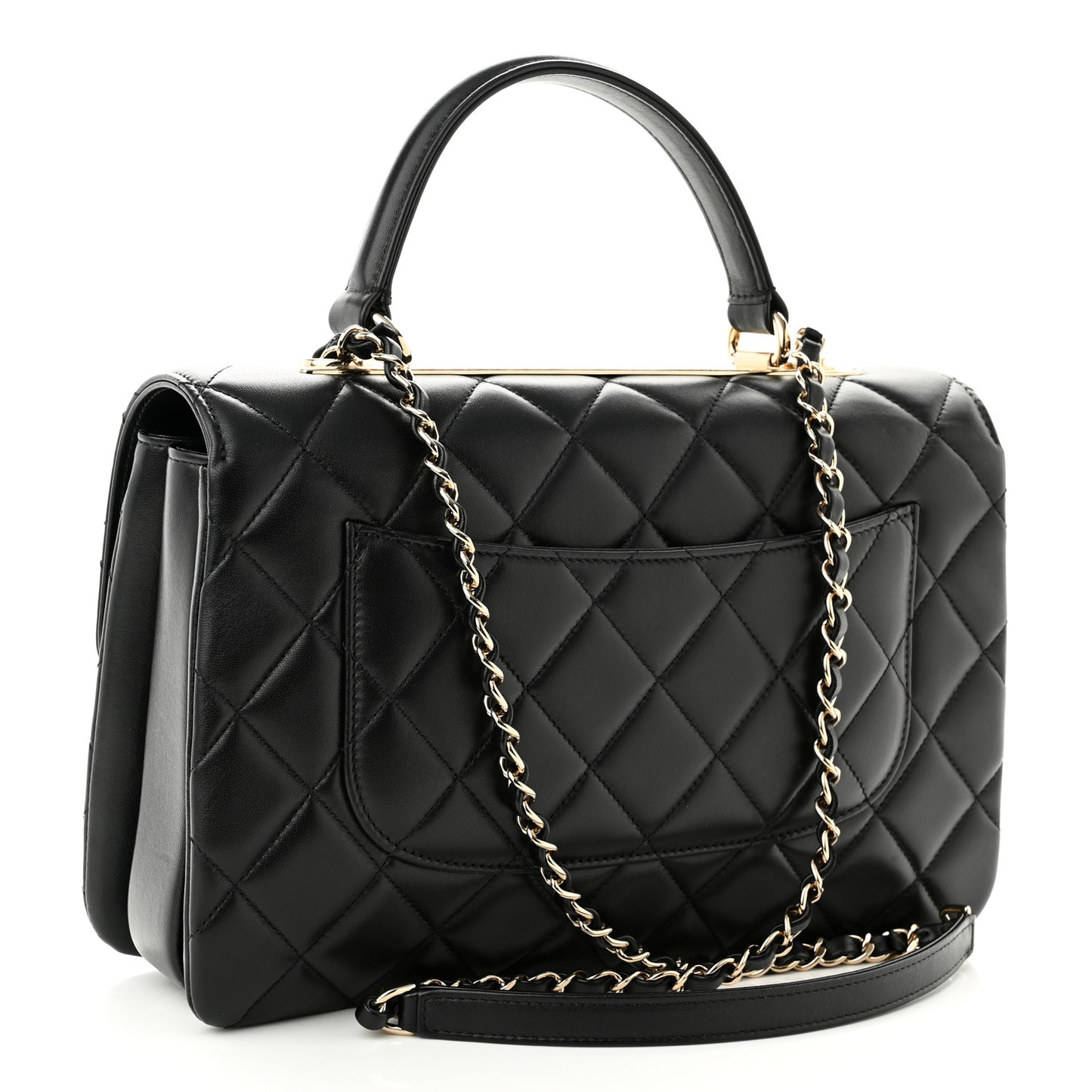 Lambskin Quilted Medium Trendy CC Flap Dual Handle Bag Black