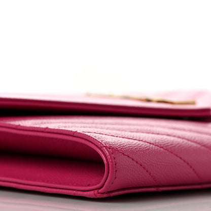 Saint Laurent Grain De Poudre Matelasse Chevron Monogram Envelope Clutch Fuxia Couture 8 of 9