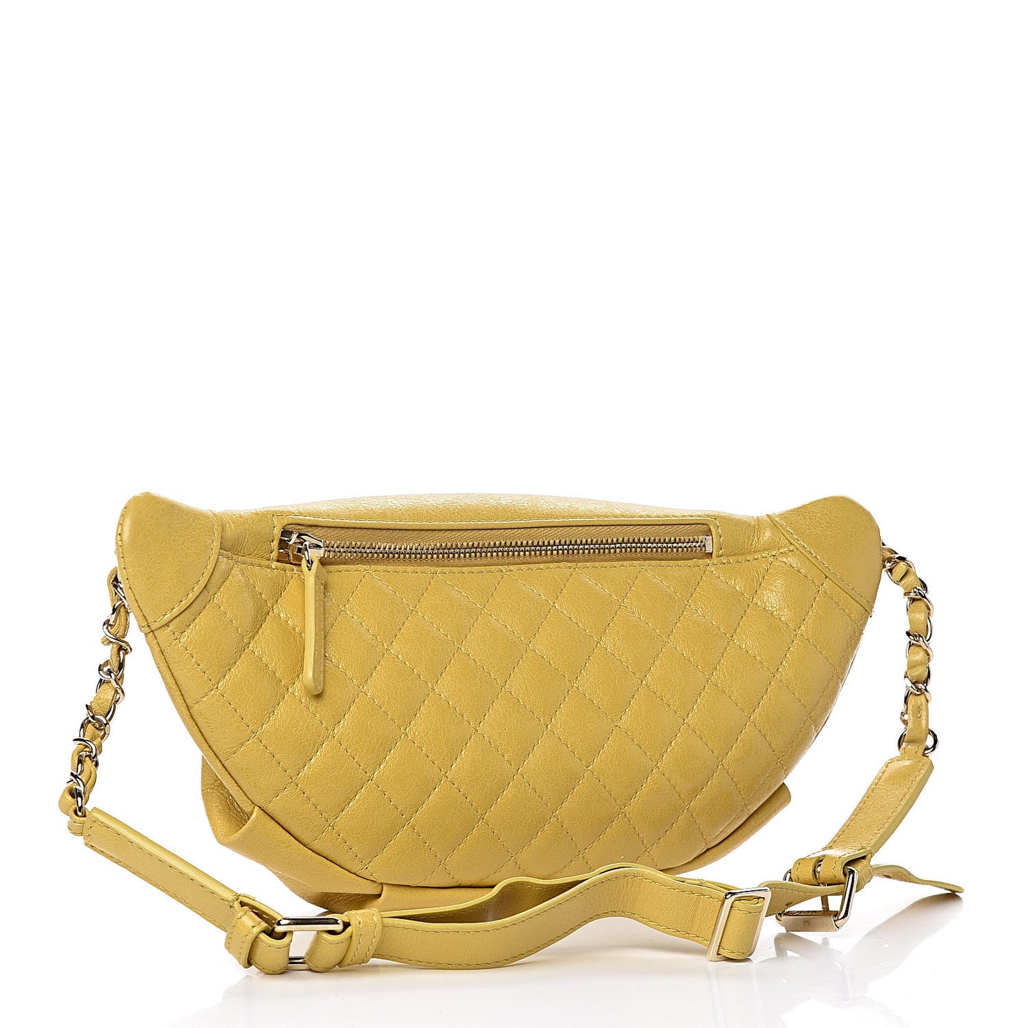 Crumpled Glazed Lambskin Quilted Waist Bag Fanny Pack Yellow