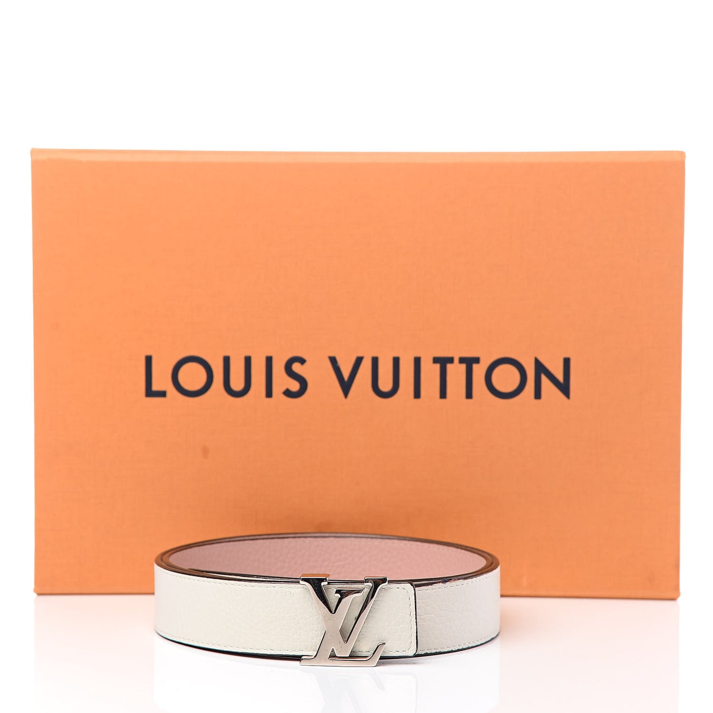Taurillon Calfskin LV Initiales Reversible Belt 85 34 Ivory