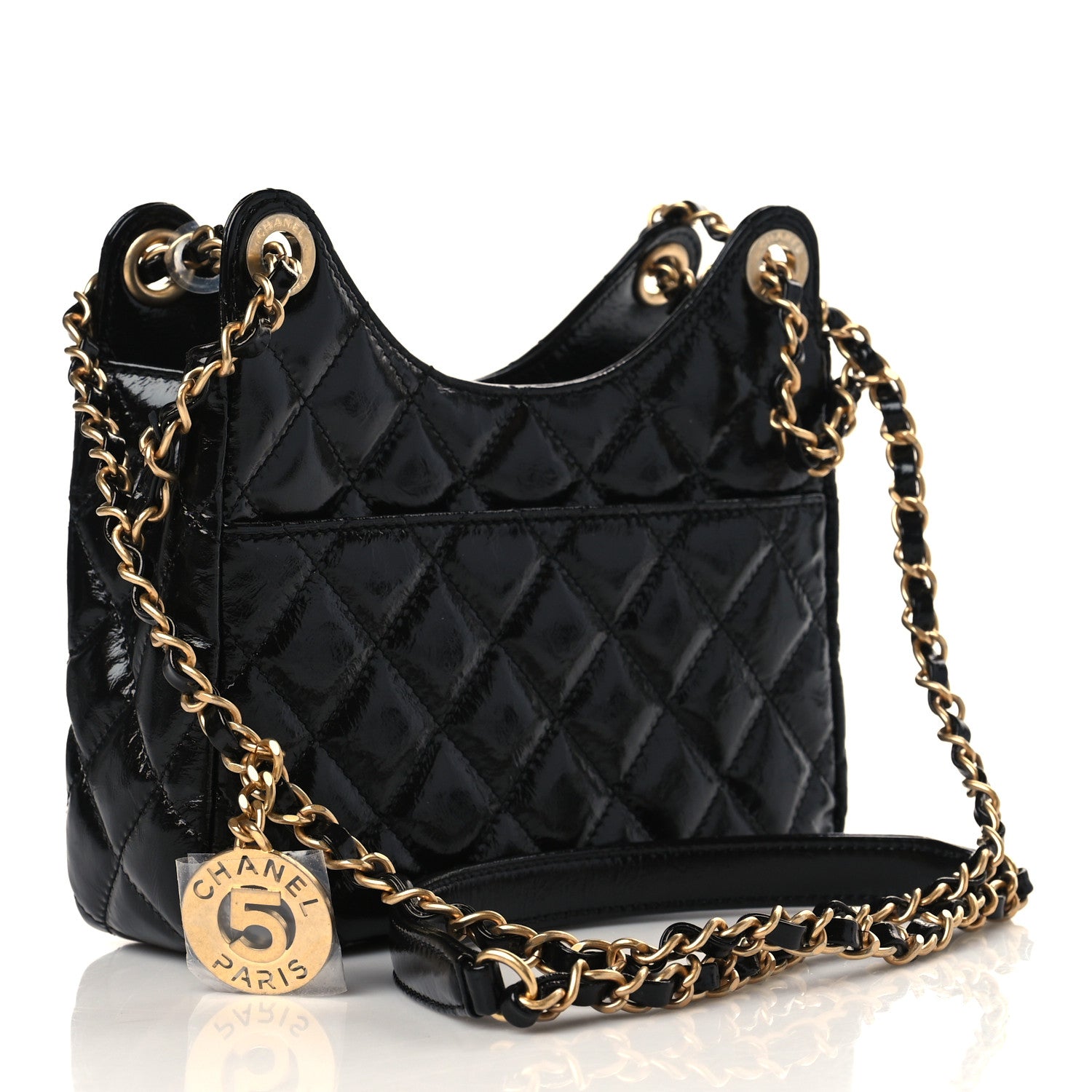 Chanel Shiny Crumpled Calfskin Quilted Small Wavy CC Hobo Black 3 of 10
