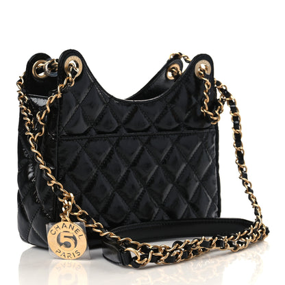 Chanel Shiny Crumpled Calfskin Quilted Small Wavy CC Hobo Black 3 of 10