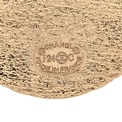 Chanel Metal Enamel CC Round Earrings Gold Pink Black 4 of 5