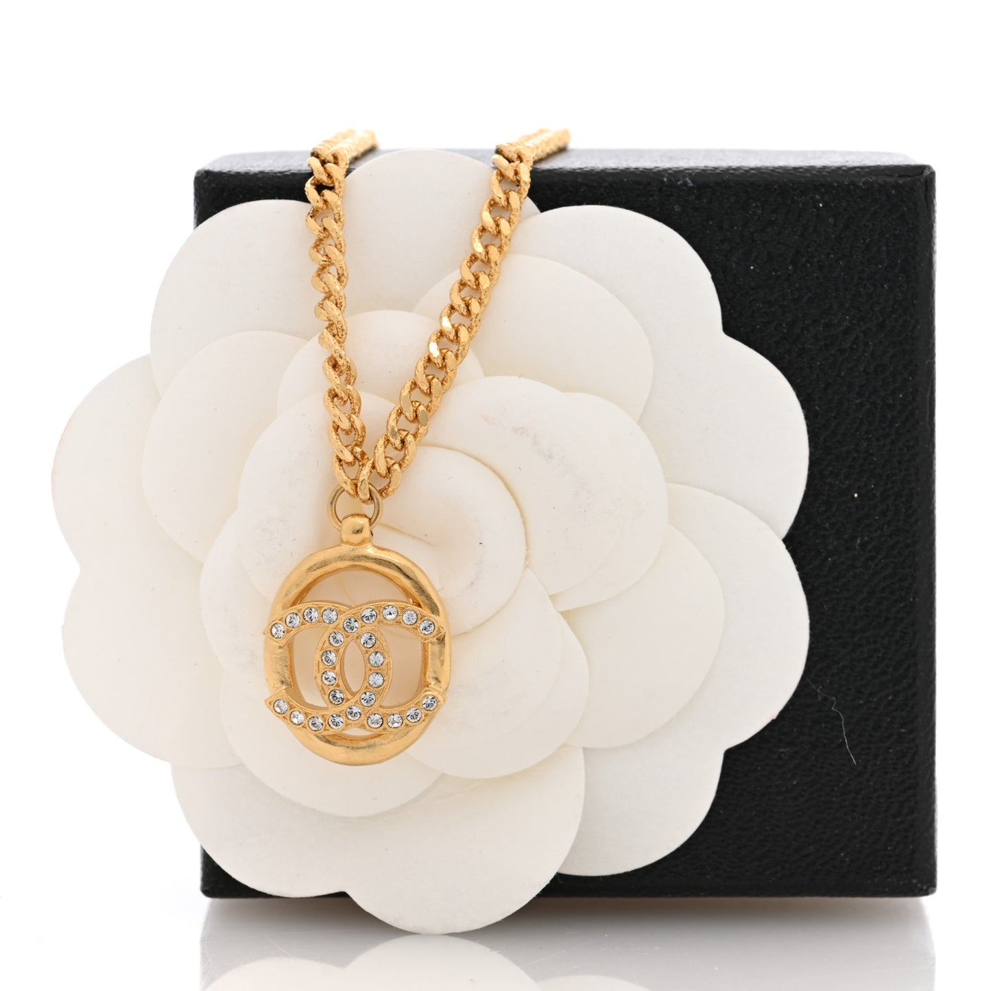 Crystal CC Chain Pendant Necklace Gold