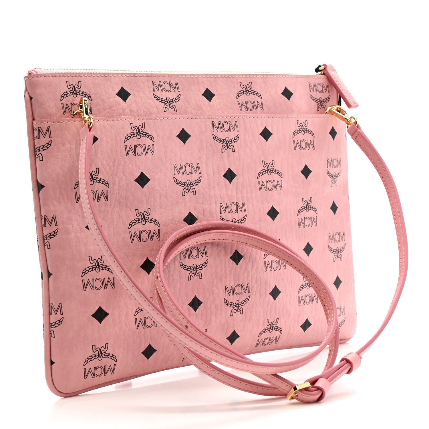 MCM Visetos Medium Crossbody Pouch Soft Pink 1820718 – FASHIONPHILE