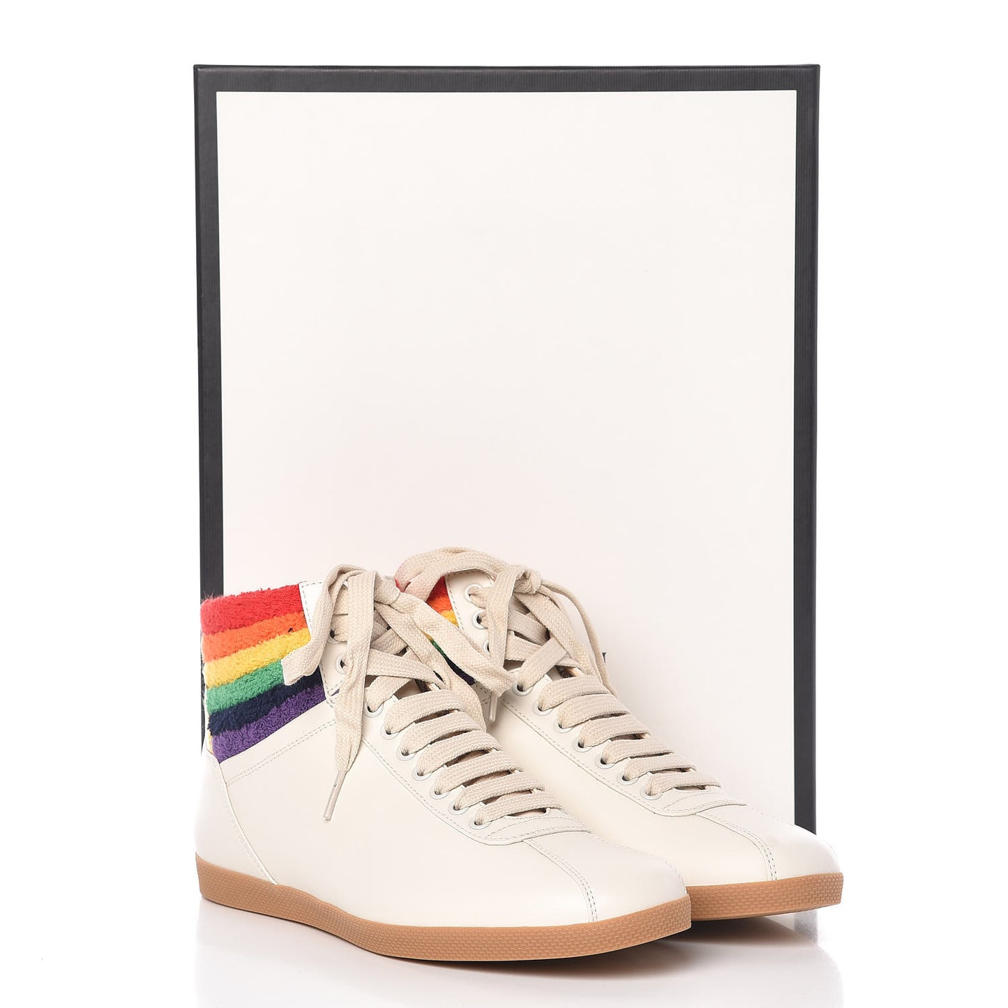 Calfskin Mens Bambi Rainbow High Top Sneakers 8 Mystic White