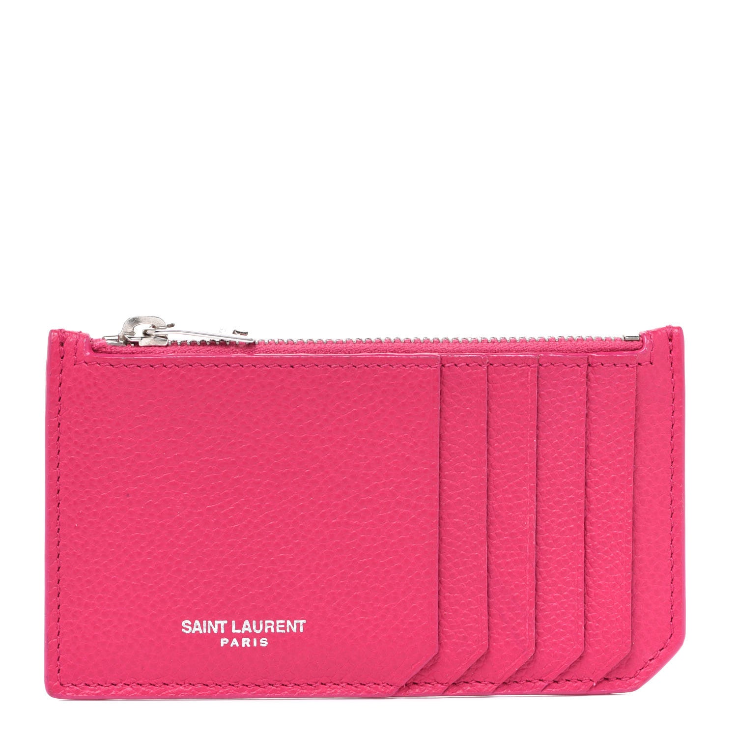 Saint Laurent Grained Calfskin 5 Fragments Zip Pouch Card Holder Bubblegum 1 of 8