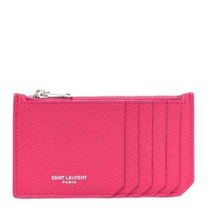 Saint Laurent Grained Calfskin 5 Fragments Zip Pouch Card Holder Bubblegum 1 of 8
