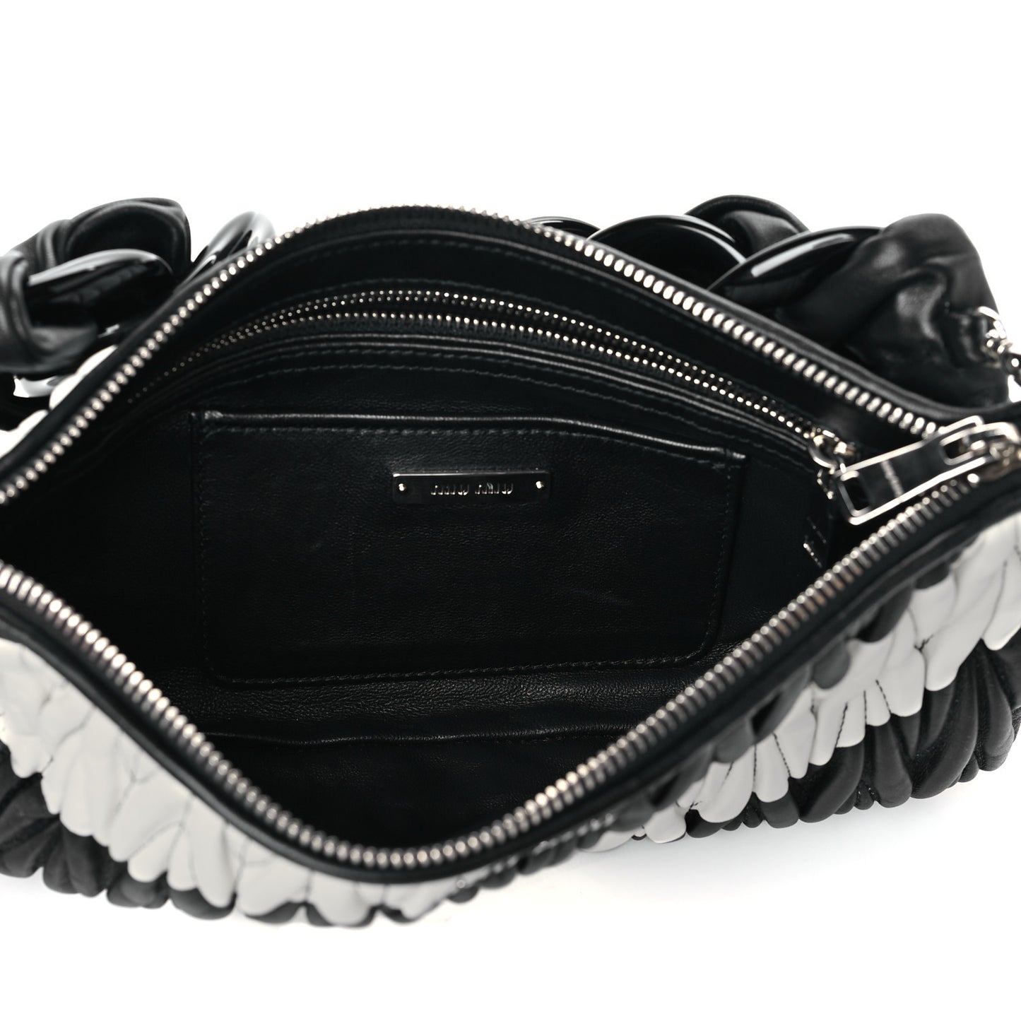 Nappa Matelasse Striped Shoulder Bag Black White