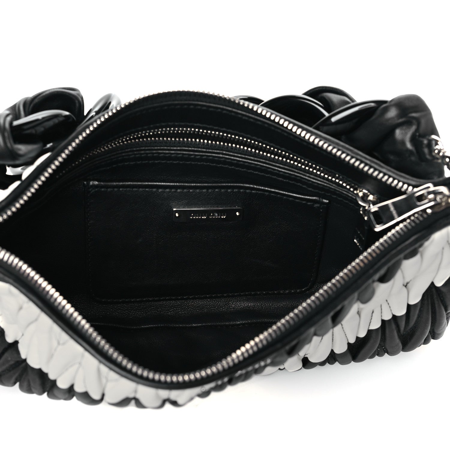 Miu Miu Nappa Matelasse Striped Shoulder Bag Black White 5 of 10