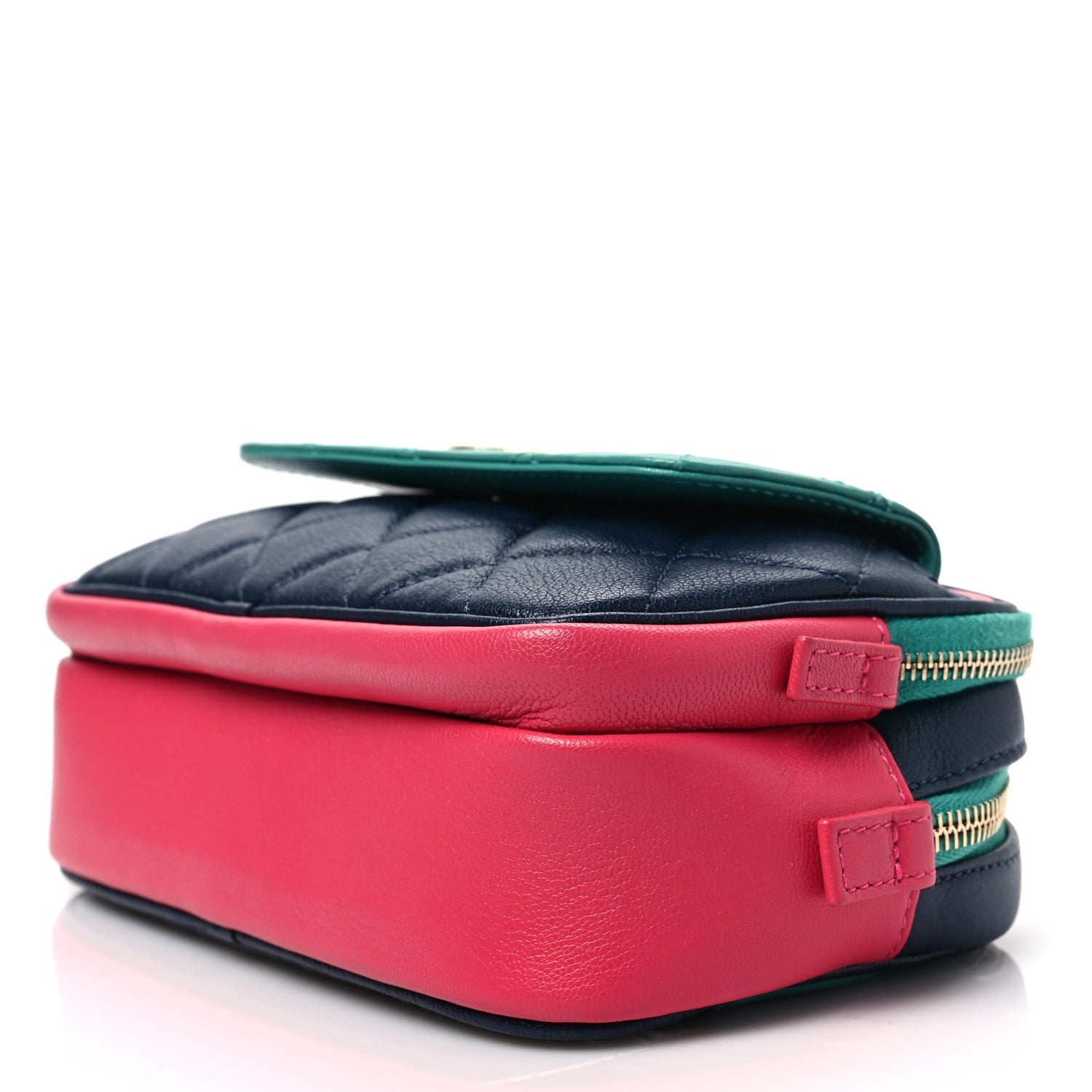 Chanel Goatskin Quilted Tri-Color In & Out Waist Bag Navy Turquoise Pink 8 of 8