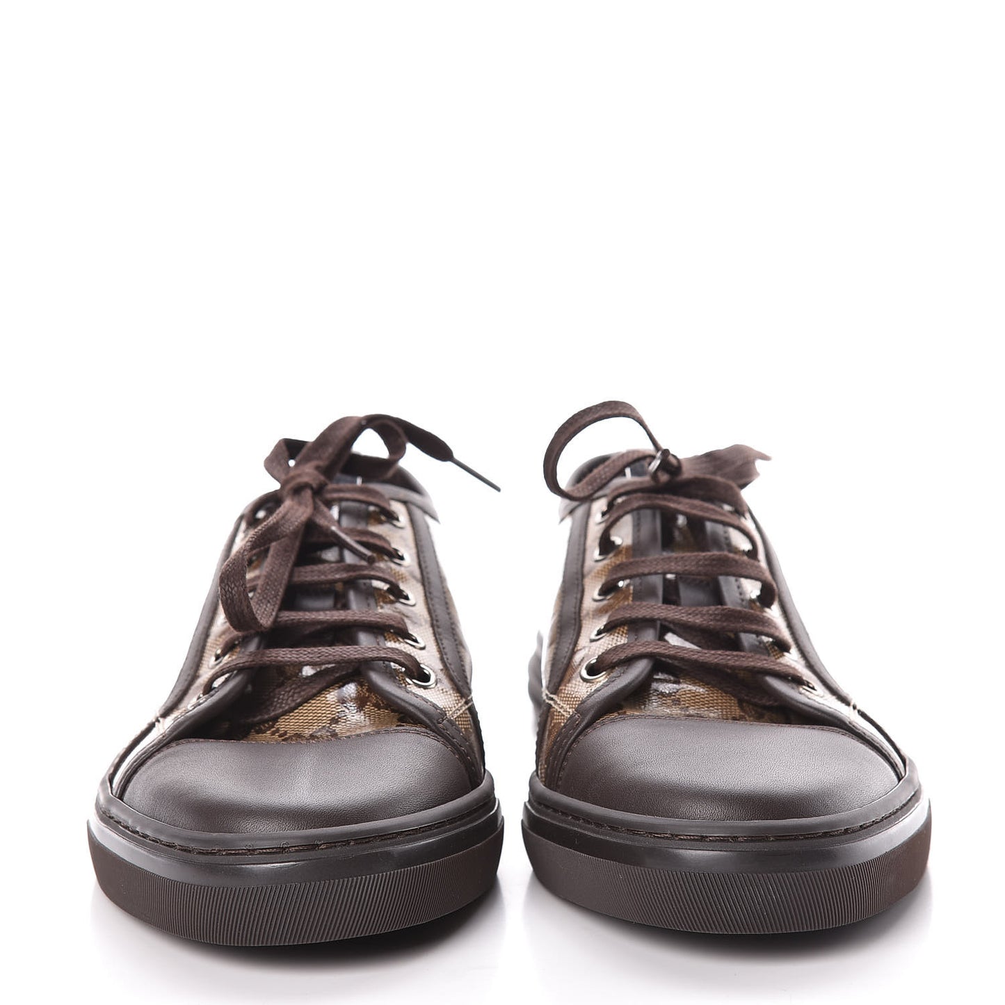 Crystal Monogram Miro Soft Calfskin Womens Low Top Sneakers 38.5 Beige Ebony Cocoa